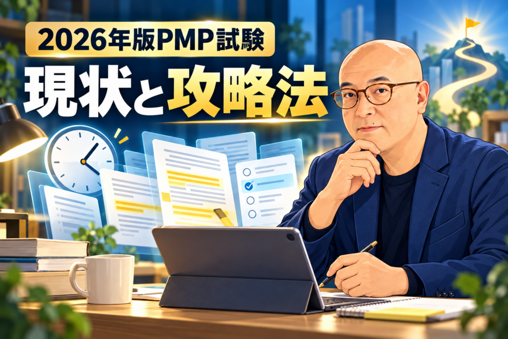 2026年版PMP試験の現状と攻略法を解説する記事のアイキャッチ